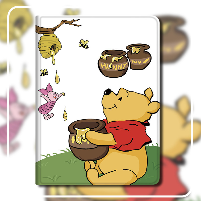 เคสป้องกัน iPad 10th Generation Air4 Air5 Air6 โถน้ําผึ้งขนาด 10.5 นิ้ว Winnie the Pooh พร้อมช่องเสียบปากกา Gen7/8/9 วัสดุผ้าไหม Mini4 5 Flip Cover Anti Drop เคสแท็บเล็ต