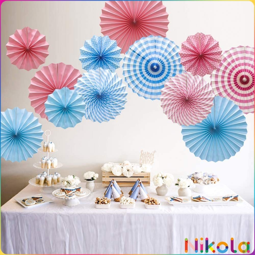 Nikola ชุดพัดกระดาษ รูปดอกไม้ สําหรับแขวนตกแต่ง 6 ชิ้น ต่อชุด party supplie