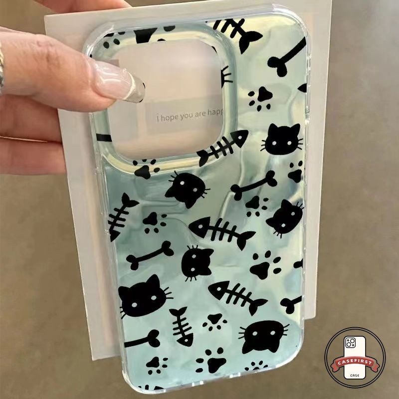 การ์ตูนแมวน่ารักแมวปลาสุดหรูระลอกวิด IPhone 11 13 14 12 15 Pro Max 7Plus 14 15 8 6 6s 7 Plus X XR XS Max SE 2020