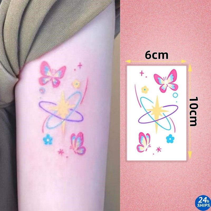 ไล่ผีเสื้อรูปแบบสักสาวเซ็กซี่ไหล่สักสติกเกอร์รอยสักกันน้ําติดทนนาน7วันชั่วคราววันหยุดสัก