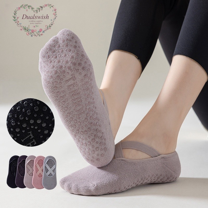 Dualswish Anti Slip Yoga Socks ถุงเท้าพิลาทิสผู้หญิงชั้นสายรัดกีฬามืออาชีพฤดูใบไม้ผลิและฤดูร้อนผ้าฝ้าย Amazon การค้าต่างประเทศถุงเท้ากีฬา