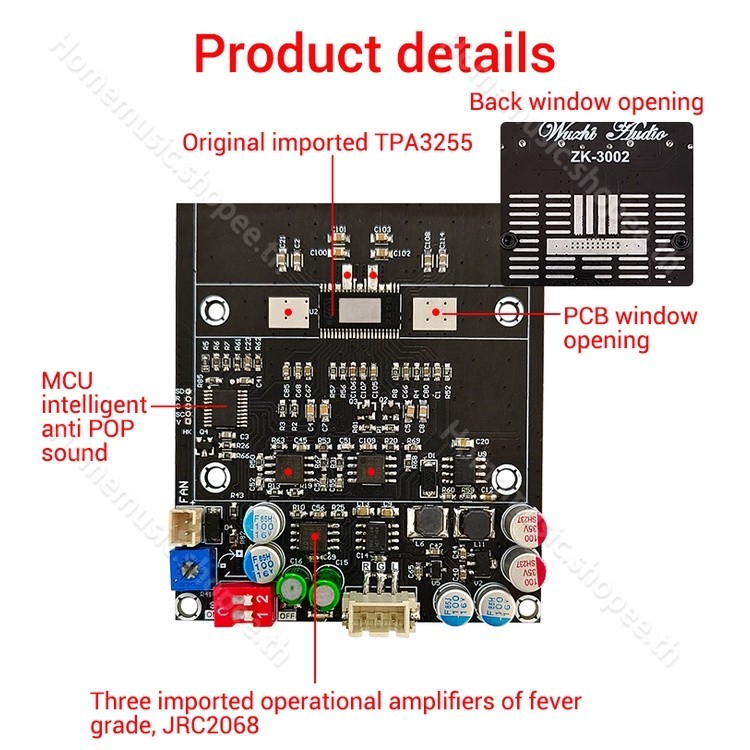 ZK 3002 แท้ 100% แอมป์ขับเบส TPA3255 300W*2  DC18-50v แอมป์แยกซับ แอมป์ขับซับ แอมป์จิ๋ว3002