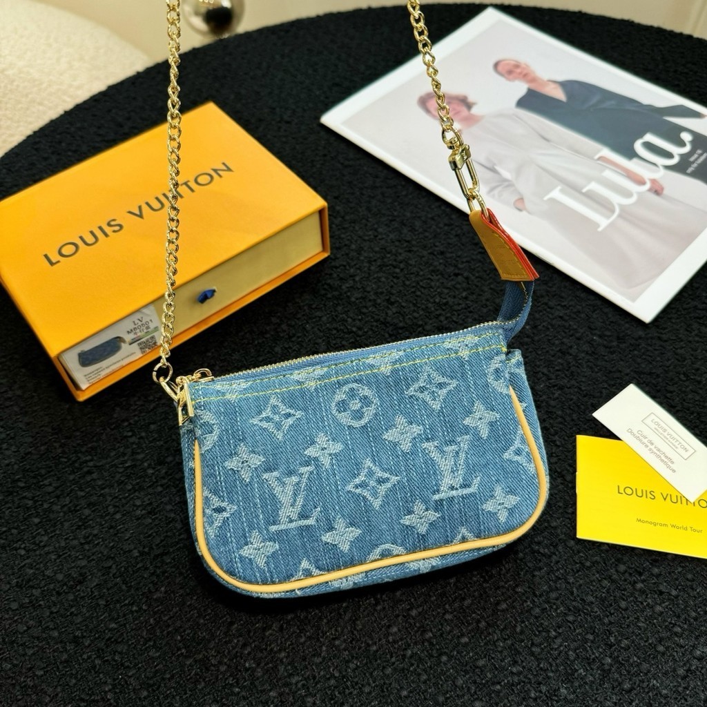 Lv Mini Denim Mahjong Bag Female Fashion Trend One-Shoulder Messenger Bag Fashion Mobile Phone Bag E