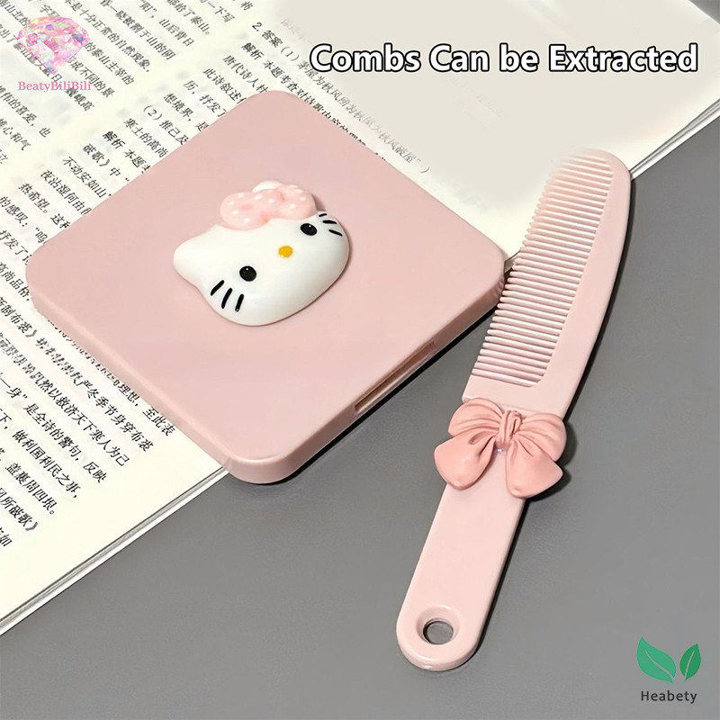 Heabety แบบพกพา Sanrio น่ารัก Hello Kitty Kawaii กระจกหวีมือถือหวีสกัด Travel แปรงผมนวดเครื่องมือจัดแต่งทรงผมใหม่