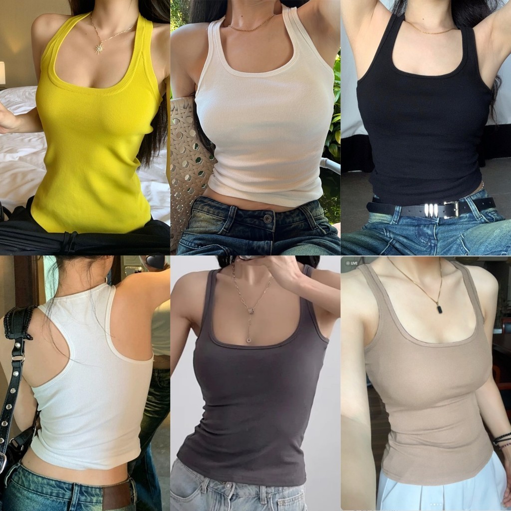 Bonnie ​เสื้อสายเดี่ยว มีฟองน้ำ สีพื้น เซ็กซี่ ผ้านุ่ม ลําลอง เสื้อแขนกุด สลิมฟิต ผ้าไหมเย็น เกาหลี#FY1031-S