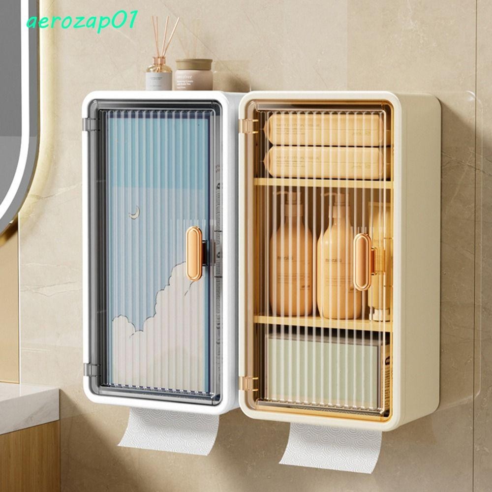 Aerozap กล่องเก็บของในห้องน้ํา,พลาสติกติดผนังที่เก็บเครื่องสําอาง,แสงหรูหราความจุขนาดใหญ่กันน้ํากันฝุ่นกล่องกระดาษทิชชู่แบบสกัดสําหรับบ้าน