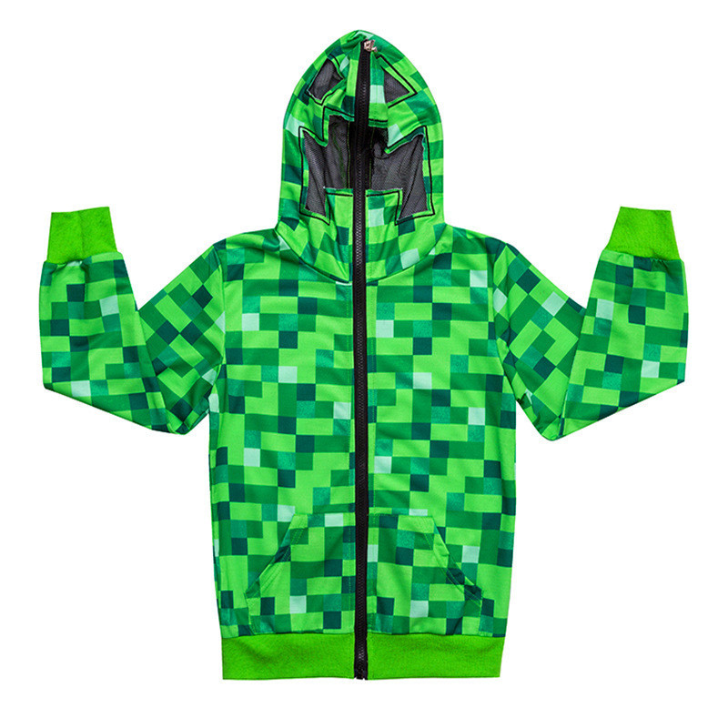 100-170ซม.minecraftฤดูใบไม้ร่วงฤดูใบไม้ผลิเด็กเด็กสีเขียวhooded Jacketกระเป๋าเสื้อเด็กคุณภาพสูงOuterwearar