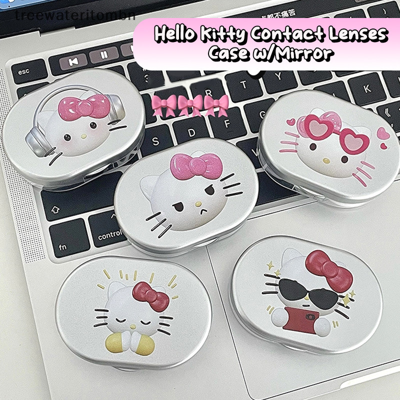 Tt 1 กล่อง Hello Kitty คอนแทคเลนส์กรณีความงามนักเรียนกล่องเก็บเครื่องสําอางแบบพกพาเลนส์คอนเทนเนอร์ W