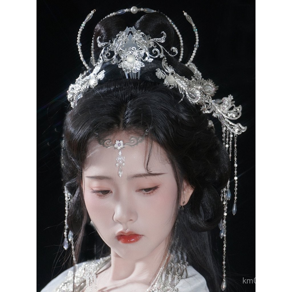 ชุด Hanfu ชุดเครื่องประดับศีรษะ Feihong Taxue ชุบเงินโบราณเครื่องประดับแฮนด์เมดสไตล์จีนกิ๊บติดผมหน้าผากสไตล์จีนชุดผู้หญิง ry44