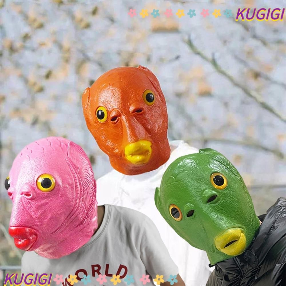 Kugigi Fish Head , Spoof Supplies Latex Carnival Party Headdress, Halloween Adult Funny Fancy Dress Party April Fools Day