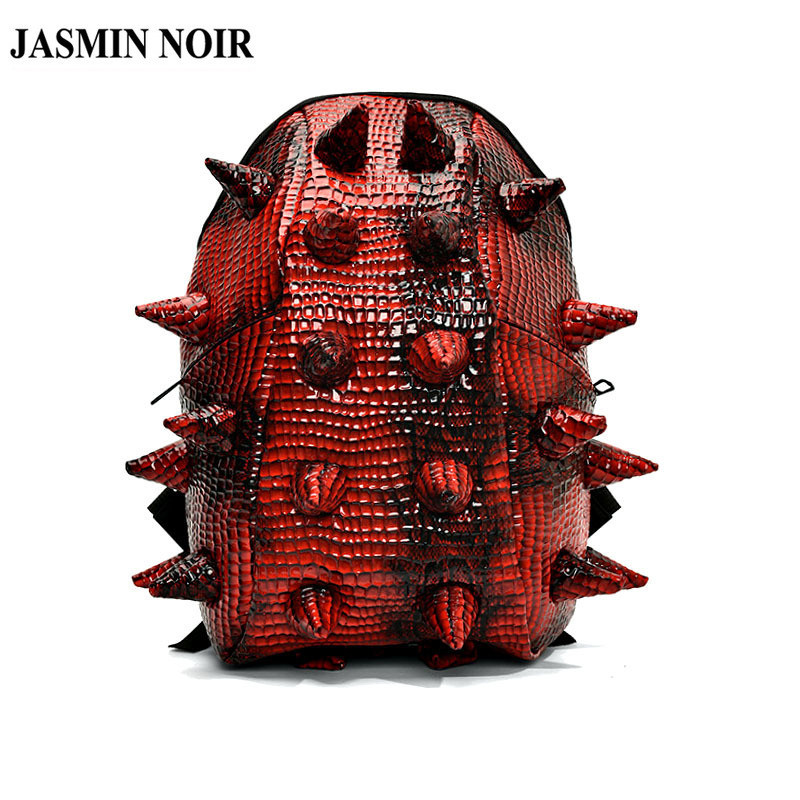 Jasmin NOIR PU Leather Snake Pattern กระเป๋าเป้ผู้หญิง ไดโนเสาร์ Retro Bucket School Bag กระเป๋าเดินทาง
