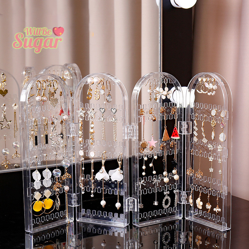 [WillBesugarT] ต่างหูพับ Studs Display Rack สร้อยคอเครื่องประดับชั้นวางขาตั้งแผงหน้าจอจัดเก็บกล่อง [ใหม่]