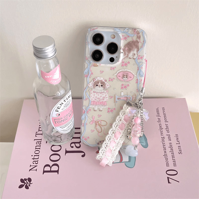 เคส Huawei Mate 60 50 Pro 40 30 20 P60 P50 P40 Pro+ Plus P30 P20 Lite 5G Nova 3 3i 4E 3E 2018 2019 Y6 Pro Cute Cartoon Sweet Cat Bow Ribbon Lace Pendant Lanyard Soft Phone Case Lens Protection Silicone Transparent TPU Anti-fall Back Cover TM 24