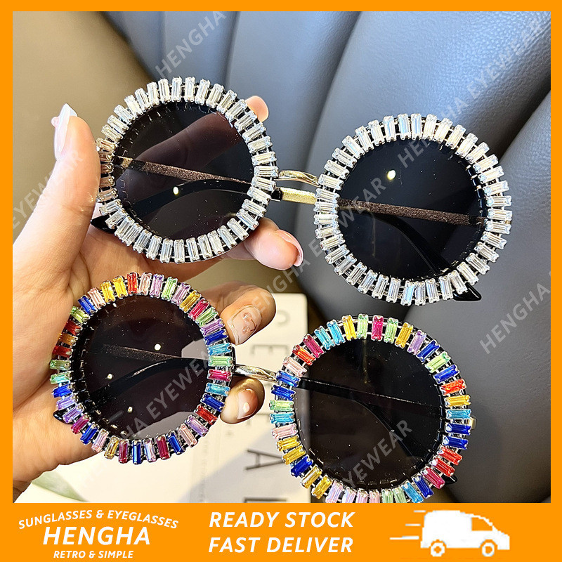 (HENGHA) แว่นกันแดดเพชรย้อนยุคส่วนบุคคลขนาดใหญ่โลหะกรอบแว่นกันแดดป้องกันรังสียูวี