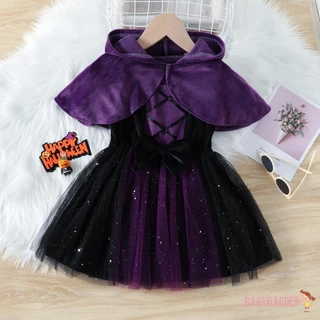1-6years เด็ก/เด็กสาวฮาโลวีนเครื่องแต่งกายน่ารักแขนกุดกํามะหยี่ Tulle ชุด + Hooded Cape คอสเพลย์ชุด