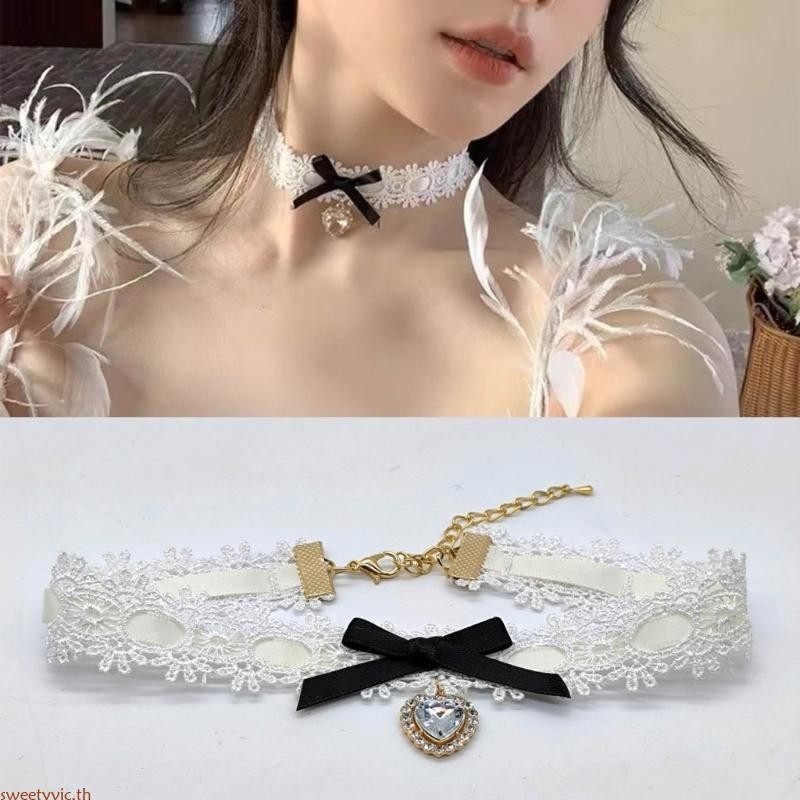 หวาน กุทัณฑ์ หัวใจ จี้สร้อยคอผูกและลูกไม้โซ่กระดูกไหปลาร้าสําหรับผู้หญิงสาว