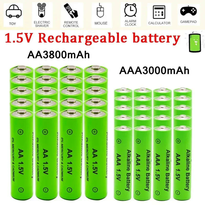 AA + AAA Rechargeable AA 1.5V 3800mAh / 1.5V AAA 3000mah Alkaline Battery Flashlight Toys Watch MP3 