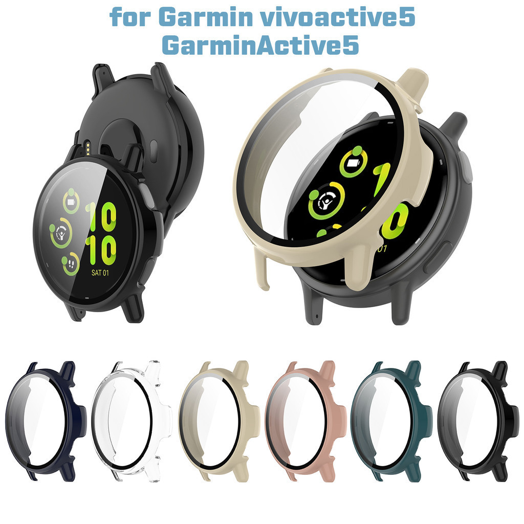 เคสพีซีแบบแข็งบางพิเศษกระจกเทมเปอร์ปกป้องหน้าจอฝาครอบป้องกันสําหรับ Garmin Vivoactive 5 Active 5