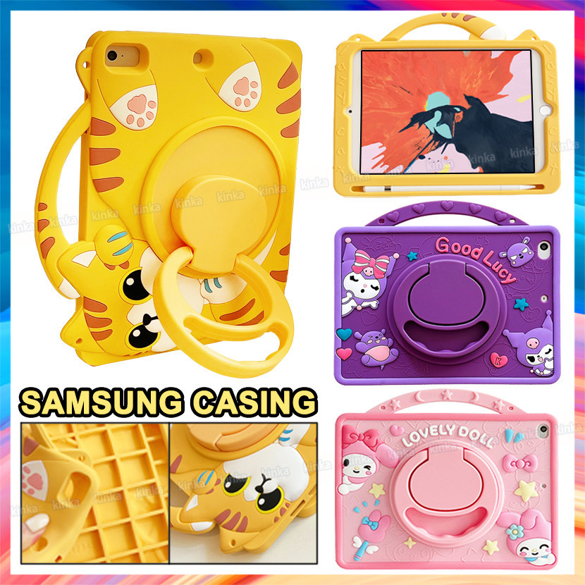 ขาตั้งหมุนได้ 360 องศาเด็กปลอดภัยน่ารัก 3D Cat ซิลิโคนอ่อนนุ่มลายการ์ตูนกันกระแทกแท็บเล็ตพร้อมที่ใส่