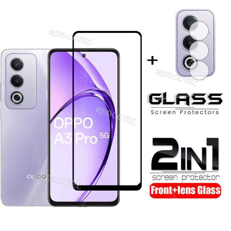 2 in 1 OPPO A3 Pro 5G ป้องกันหน้าจอ + เลนส์ป้องกันคลุมทั้งหมด OPPO A3Pro 3 Pro กระจกนิรภัย 2in1 ฟิล์มป้องกันพร้อมกล้อง Flim ป้องกัน