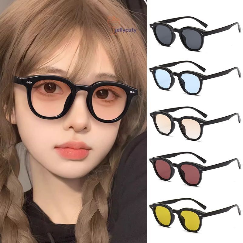 jellycuty COD-พร้อมส่ง-ว่นตาแฟชั่นแว่นตากันแดดเลนส์สีสไตล์เกาหลียอดฮิตUV400กรอบเหลี่ยมผู้ชายและผู้หญิง