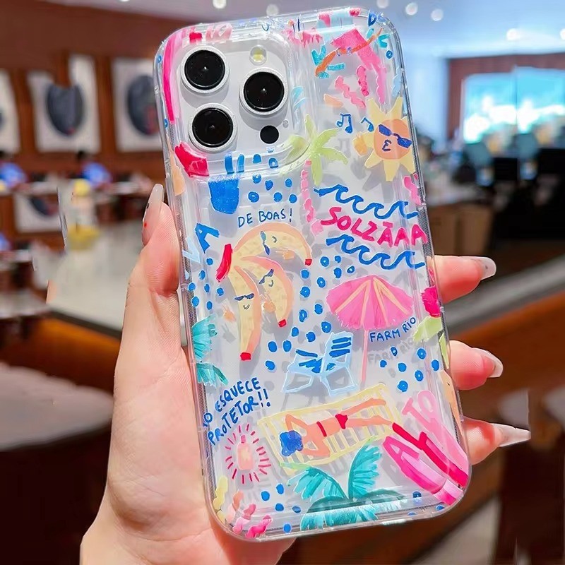 ปลอกสําหรับ Samsung Galaxy S24 S23 Ultra S22 S21 Plus FE A15 A55 A35 A54 A53 A52 A32 A13 A34 A51 4G 5G ฤดูร้อน Graffiti Space Design โปร่งใสนุ่มกันกระแทก
