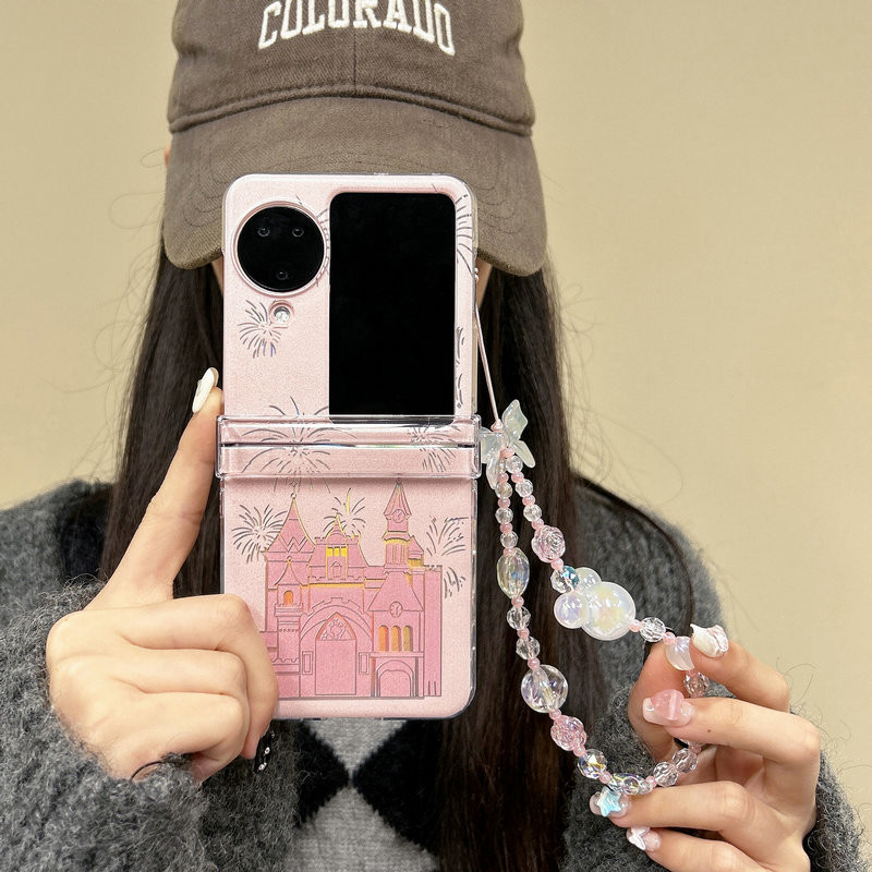 เคสโทรศัพท์แบบพับได้สําหรับ Oppo Find N2 N3 Flip Pink Castle Bracelet เคสโทรศัพท์ TPU แบบแข็ง