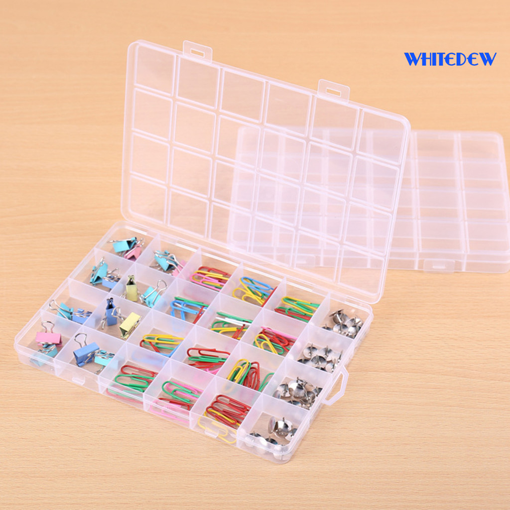 WHT-เล็บกล่องเก็บเครื่องประดับ 24 ตารางโปร่งใสอเนกประสงค์สร้อยคอพลาสติกสําหรับเล็บอุปกรณ์เสริม