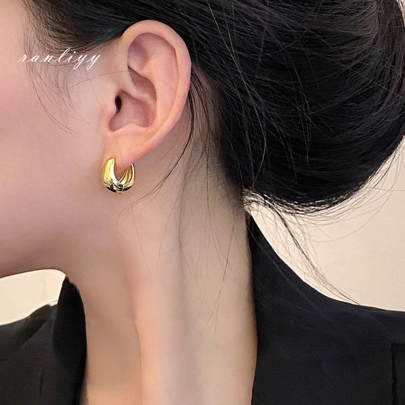 ส่งเร็ว🌼ต่างหูทรงกลมโลหะวินเทจแฟชั่นเรียบง่ายระดับไฮเอนด์เครื่องประดับสำหรับผู้หญิงของขวัญ-Ranliyy - รูปที่ 4