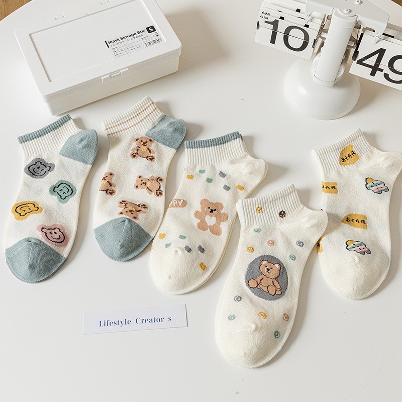 SY_SHOP899 ถุงเท้าข้อสั้น (5ลาย/10คู่) ถุงเท้าแฟชั่นเกาหลี เนื้อผ้านุ่มงานถักอย่างดี B52