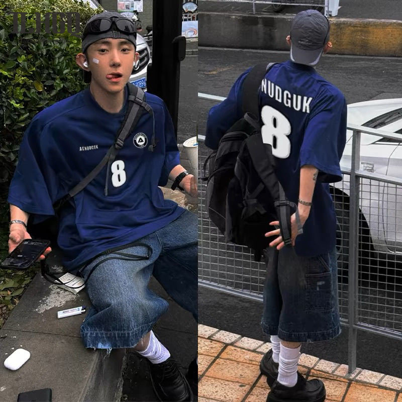 เสื้อยืดผู้ชายลําลองผ้าฝ้ายแท้แขนสั้นตัวอักษรอเมริกันพิมพ์ฤดูร้อนสบายๆเสื้อยืดคอกลม