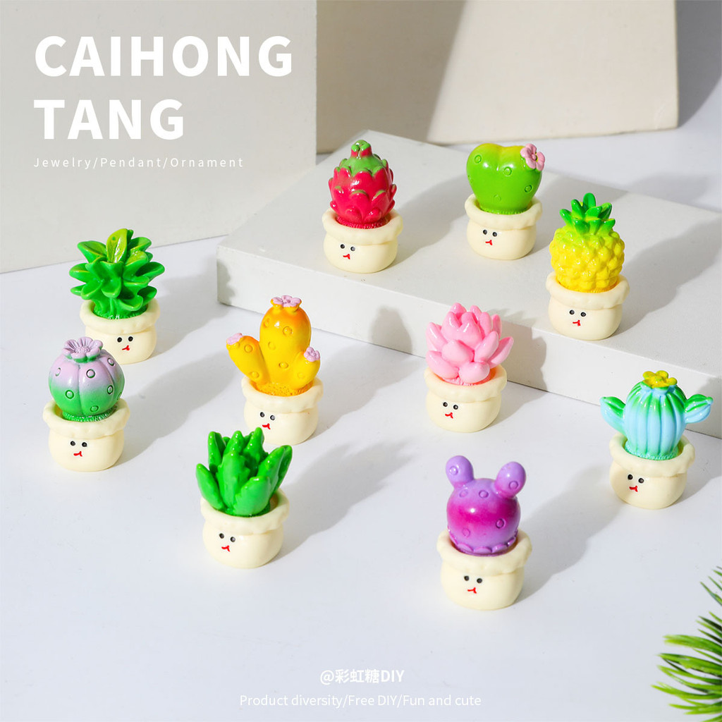 10ชิ้นที่มีสีสัน3ง กระบองเพชรหม้อเรซิ่นเสน่ห์สําหรับ งIY (8-317)