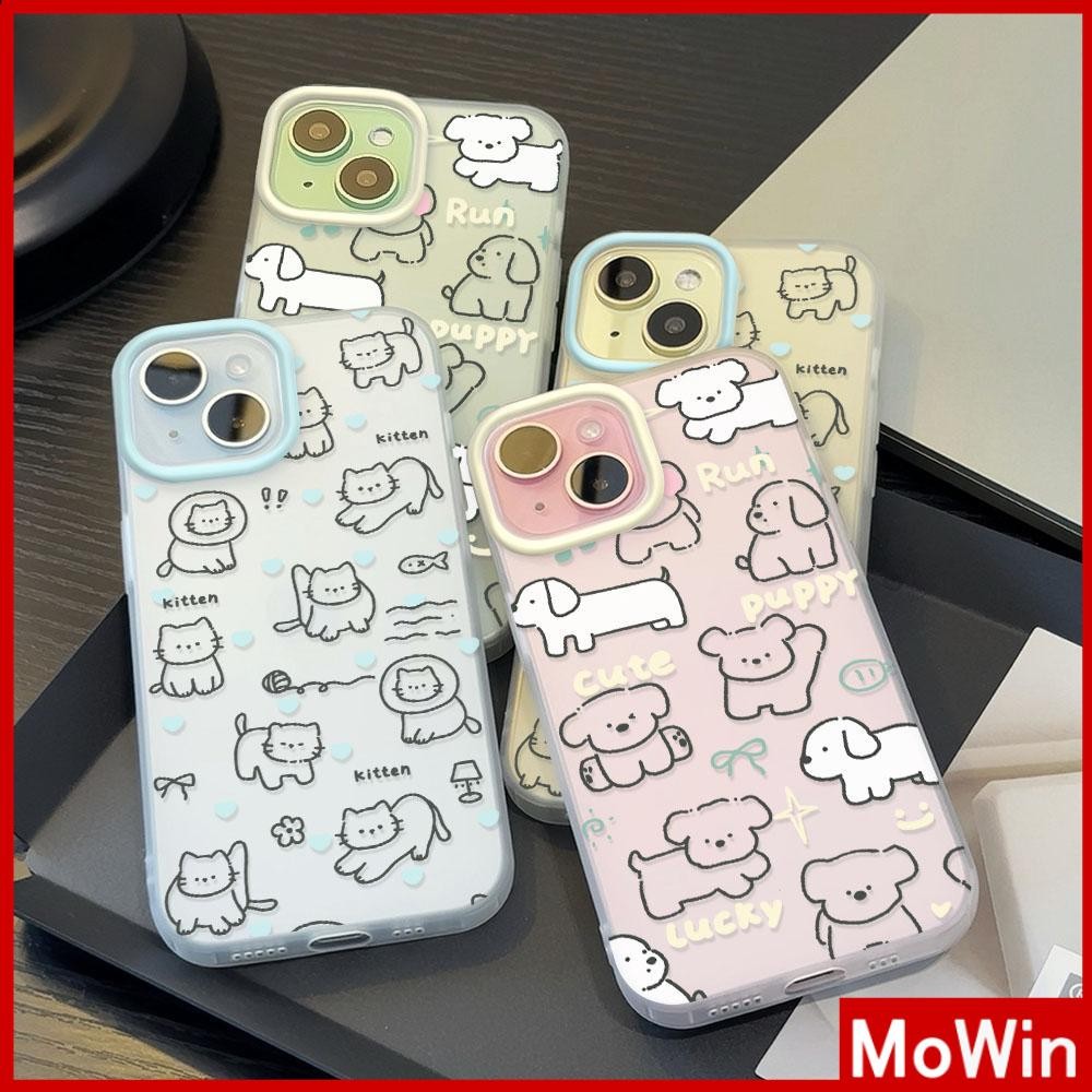 Movin - เคสใส iPhone16 11 Pro Max iPhone เคส TPU นิ่มป้องกันรอยนิ้วมือแบบด้าน ลูกสุนัขลูกแมวสายสีขาวน่ารัก Compatible With iPhone15 14 13 12 Pro max XS XR 7 8 Plus