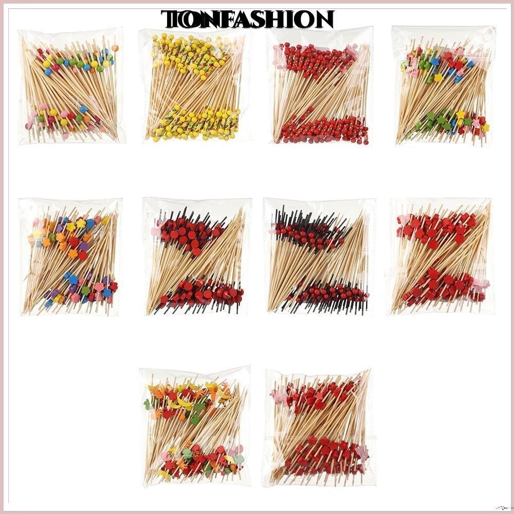 Tonfashion 100 ชิ้นไม้ไผ่ Picks Picnic Party Supplies สลัดแซนวิชไม้จิ้มฟัน Cupcake ส้อมผลไม้ไม้จิ้มฟัน Skewer อาหารผลไม้ค็อกเทล Decor