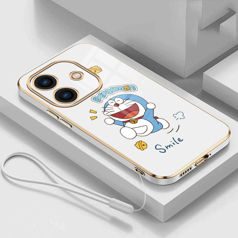 Oppo A3x A3 ปลอกชุบซิลิคอน เคสโดราเอมอนน่ารัก Frosted Square Edge Casing