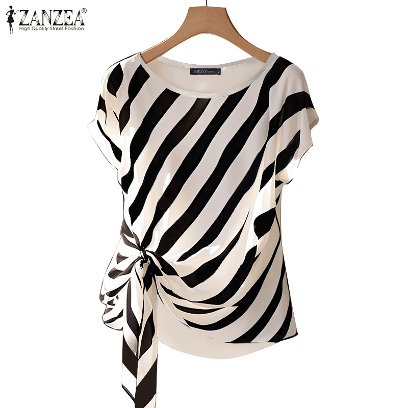 Zanzea เสื้อเบลาส์คอกลมแขนสั้นลําลองสไตล์เกาหลีสําหรับผู้หญิง