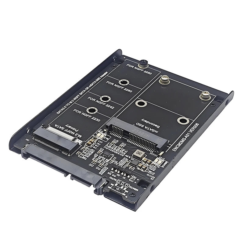 SSD Case Enclosure M2 SATA + MSATA to SATA3.0 6Gb 2.5 "อะแดปเตอร์ Riser Card Board พร้อมซ็อกเก็ตโลหะ