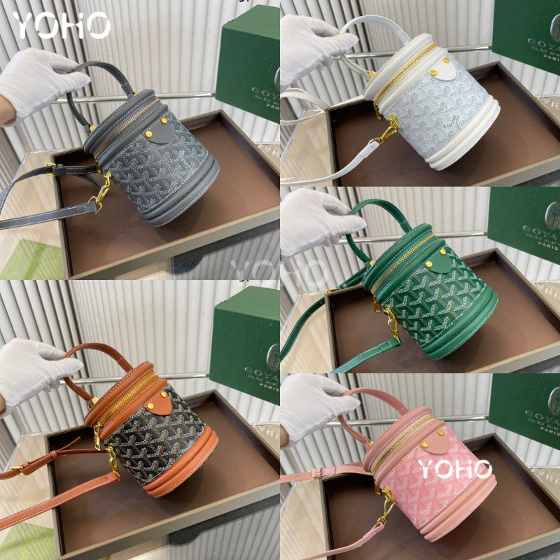 Goyard ใหม่ประณีตกระเป๋าถังสองชั้นซาตินกระเป๋าสะพายข้างกระเป๋าถือกระเป๋าสะพายอเนกประสงค์