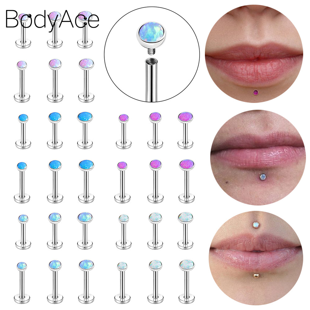 Bodyace 1 Pc 16G Lip Stud สแตนเลสสตีล Lip Piercing คริสตัล Labret Stud สีชมพู Body Piercing ด้ายภายนอก Labret เจาะ