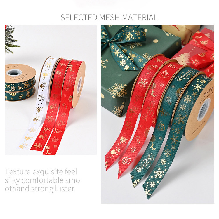 คริสต์มาส ทําเอง บรรจุภัณฑ์ริบบิ้นพิมพ์ โกรสเกรน เด็กของขวัญตกแต่งงานแต่งงาน 25 มม. โบว์ติดผม - รูปที่ 4