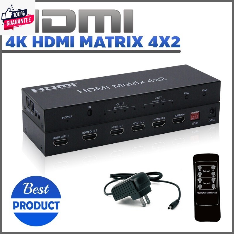 4k 60Hz HDMI Matrix Switcher 4x2 4x1 HDMI Switcher Splitter 4 in 2 Out with Optical + 3.5 มม. Audio 