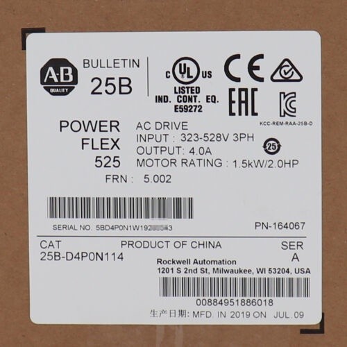 Allen-Bradley 25B-D4P0N114 PowerFlex 525 1.5kW 2Hp AC Drive 25BD4P0N114