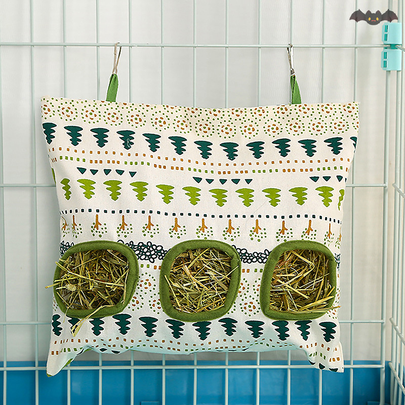 [PE] 2/3 หลุมถุงหญ้าแห้งสําหรับกระต่ายหนูตะเภาสัตว์ขนาดเล็กเครื่องจ่ายอาหารกระเป๋ากรงอุปกรณ์เสริมกระเป๋าให้อาหารสัตว์เลี้ยง TH