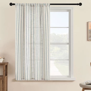 Retro ผ้าลินินธรรมชาติผสม Sheer Tie Up บอลลูนผ้าม่านสีฟ้ารูปแบบแนวตั้งชั้นยกโรมัน Blind Farmhouse Deisgn Boho ผ้าม่านสําหรับหน้าต่างขนาดเล็ก Cafe Rod กระเป๋า