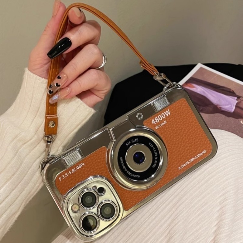 [หนัง + ขอบนุ่มซิลิโคน] เคสโทรศัพท์เชือกคล้องกล้องสร้างสรรค์สําหรับ ไอโฟน 16 15 14 13 มือโปร สูงสุด กรณี