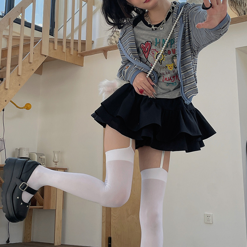 ถุงเท้ายาวเหนือเข่า Y2K สำหรับผู้หญิง ถุงเท้ายาวถึงต้นขาช่วงฤดูร้อน - รูปที่ 4