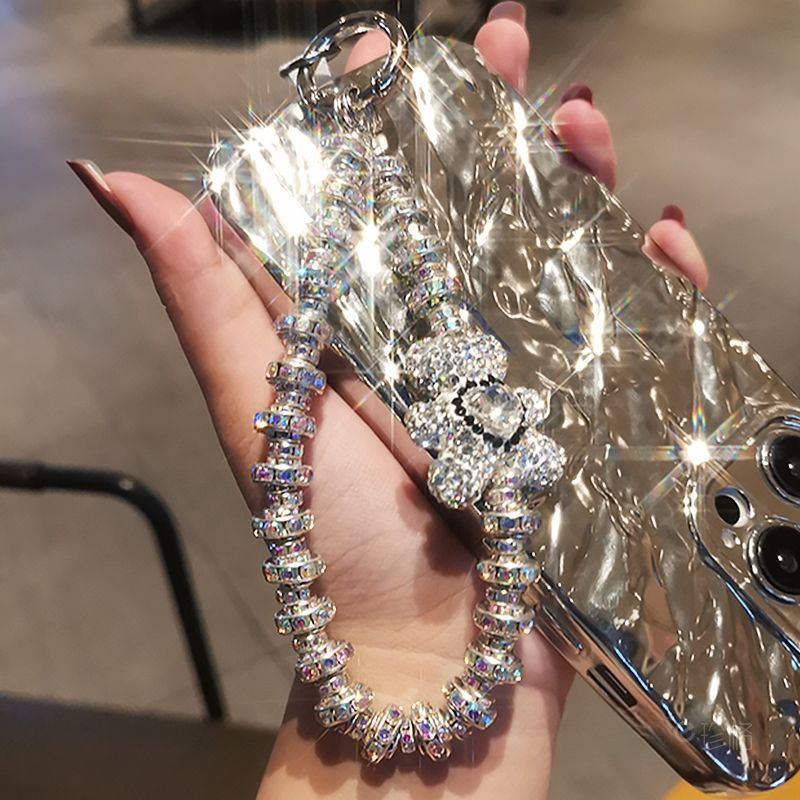 [พีดีเอ็ม] พลอยเทียม ระดับไฮเอนด์แขวนโซ่แฟชั่นเทพธิดาโทรศัพท์มือถือเชือกเส้นเล็กสไตล์สั้นข้อมือกระพริบจี้เพชรพร้อมเปลือกคลิปแข็งแรงกลางแจ้งป้องกันการสูญ