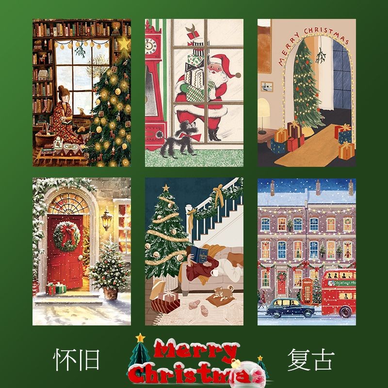 Merry Christmas Vintage สติ๊กเกอร์ติดผนังตกแต่งผนังภาพจิตรกรรมฝาผนัง Nostalgic โปสเตอร์