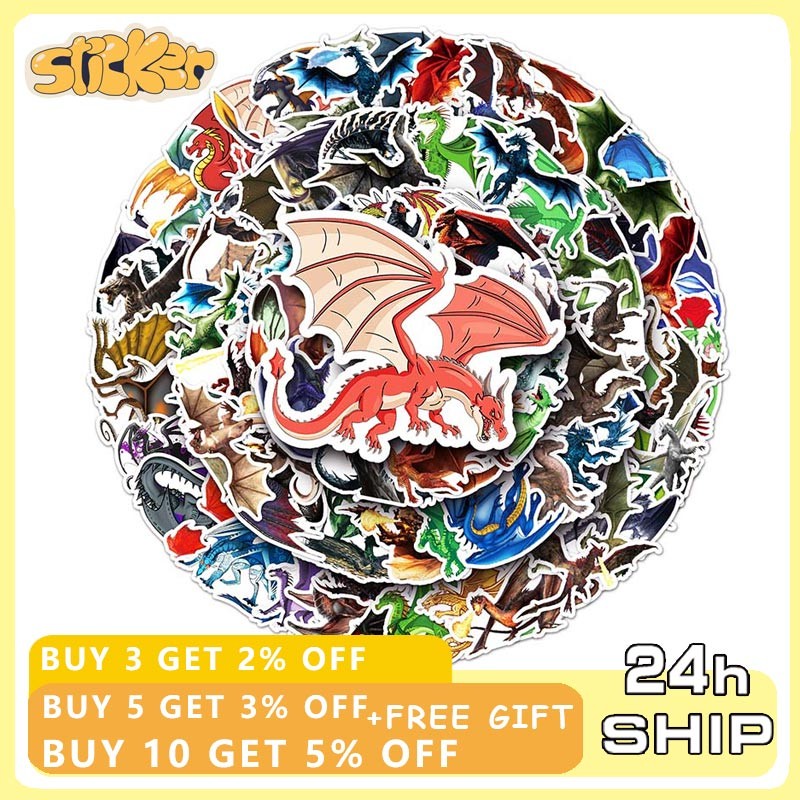 100pcs การ์ตูนมังกรสัตว์ Graffiti สติกเกอร์ DIY สเก็ตบอร์ดตู้เย็นแล็ปท็อปถ้วยน้ําสติกเกอร์