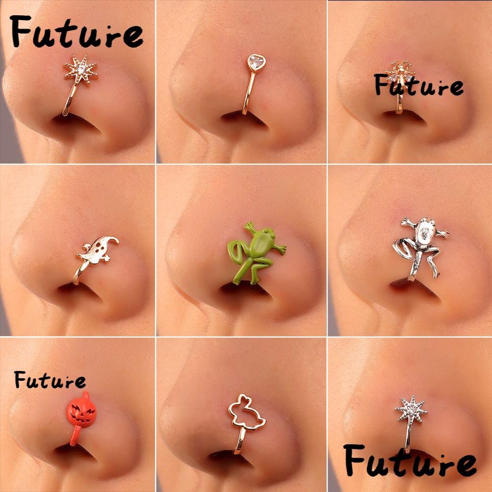 Future จิวจมูกปลอม แบบคลิปหนีบ รูปมงกุฎดาว หัวใจ ประดับเพชร เครื่องประดับแฟชั่น สไตล์แอฟริกัน ไม่ต้องเจาะผนัง